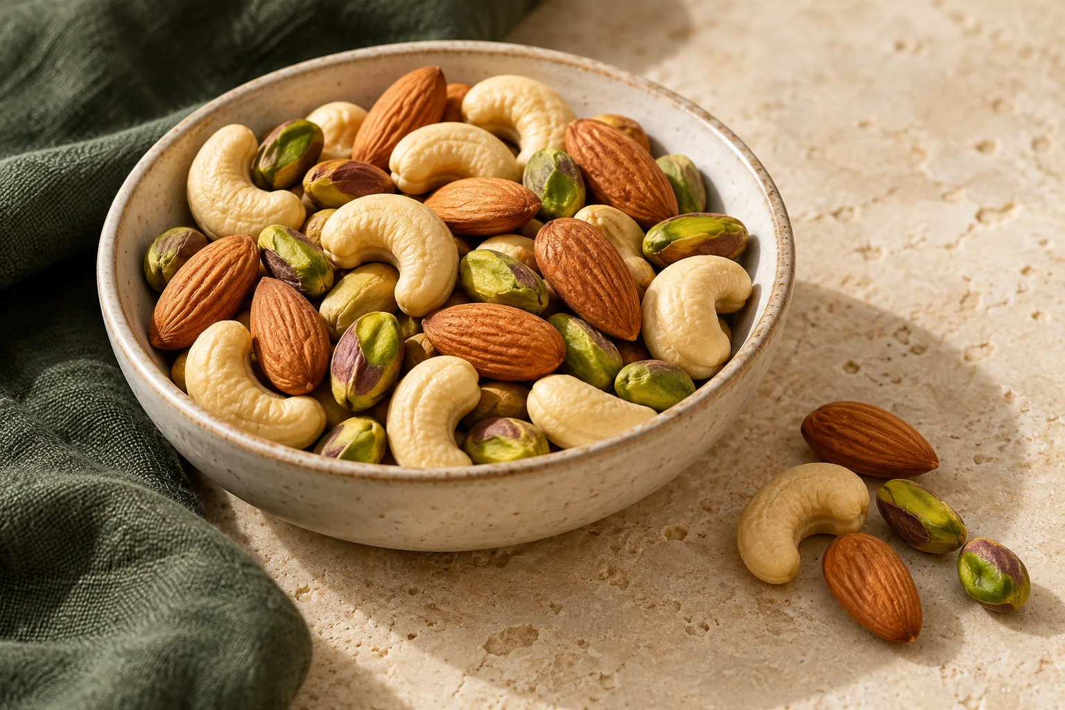 Cashews, almonds and pistachios
